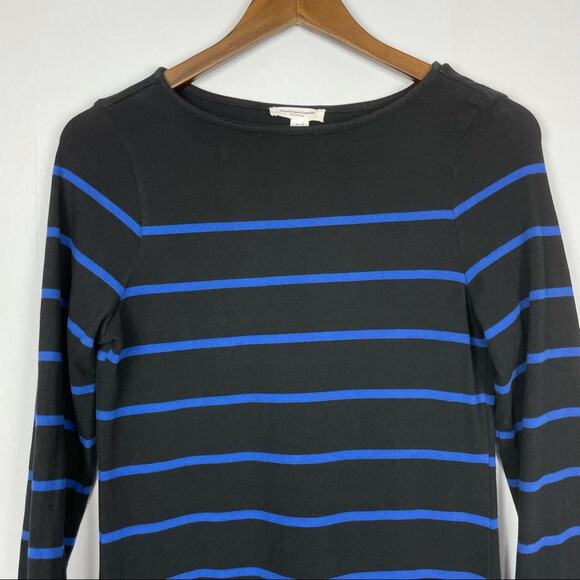 BeachLunchLounge | Black & Blue Stripe Tulle Ruffle Cuff Shift Sweater Dress - Picture 3 of 7